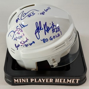 5 Autographs From 1980 Miracle on Ice Team USA Hockey Team Mini Helmet - Broten, Harrington, Schneider, Ramsey,Silk