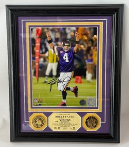Brett Favre Autographed w COA Framed Matted Photo w Medallions Limited Edition - Minnesota Vikings Football