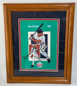 Kirby Puckett , Rod Carew, and Tony Oliva Autographed 1990 Minnesota Twins Baseball Yearbook Framed and Matted