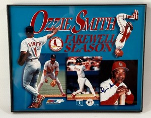 Ozzie Smith Autographed Farewell Season Photo Framed Baseball
