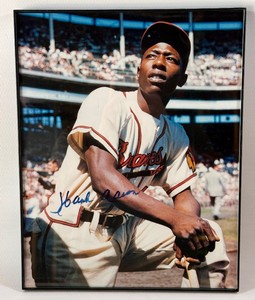 Hank Aaron Autographed Large Baseball Photo Framed