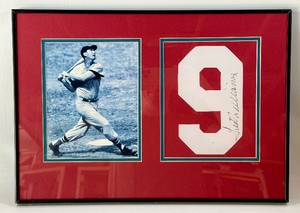 Ted Williams Autographed Number 9 Framed and Matted Baseball Piece w Photo - Boston Red Sox