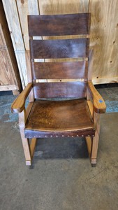 genuine leather and wood rocking chair