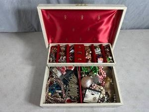Vintage Jewelry Box Filled with Assorted Jewelry