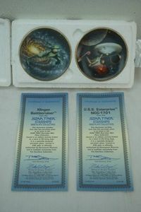 Vintage Star Trek The Next Generation Mini Plate Collection (2ct) Klingon Battlecruiser & U.S.S. Enterprise NCC-1701 (with certificates of authenticity)