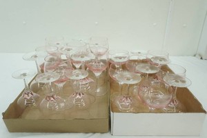 Vintage Pink Glass Champagne & Wine Glasses. Twisted Stem