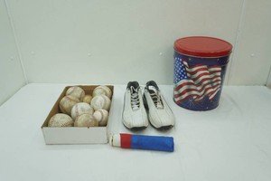 Golf Shoes, Softballs, Baseballs, Umbrella, 4th of July Popcorn Tin