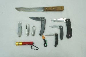 Folding Knives, Flashlight, Large Vintage Knife