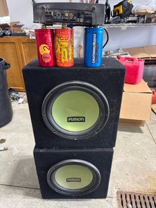 Fusion Subwoofers w sub boxes, Amp, Boss Capacitors