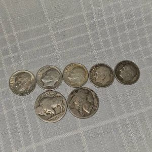 Lot of 5 Silver Roosevelts, 2 Buffalo Nickels