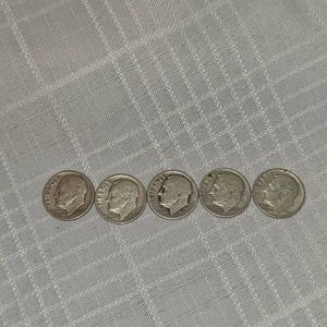 Lot of 5 Silver Roosevelts, 10c Silver