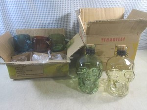 (A-2) 2 Glass Skull Bottles with Co...