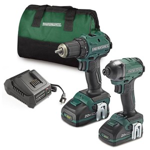 $189 Masterforce  Ultra Compact 20-Volt Brushless Cordless 12 Drill & 14 Impact Driver Combo Kit