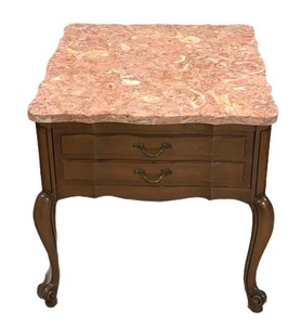 LLS - Vintage French Provincial Style End Table With Stone Top