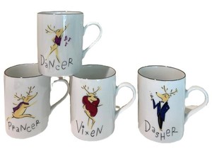 LLFR - Pottery Barn Reindeer Mugs (Lot of 4)