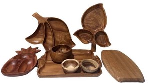 LLFR - Vintage Wooden Serving Bowls & Trays Mixed Lot - Woods of Hawaii, Core, Swismar