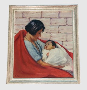 LLFR - Framed Figurative Painting Woman and Child by Mary Allen