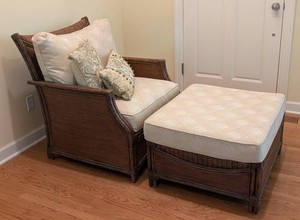 SR - Rattan Armchair & Ottoman Henry Link West Indies Vintage
