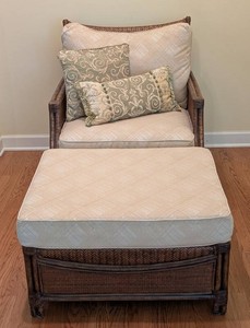 SR - Rattan Armchair & Ottoman Henry Link West Indies Vintage