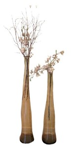 DR - Pair of Glass Floor Vases With Faux Flowers