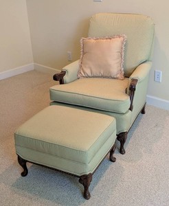 MB - Upholstered Armchair & Ottoman Green and White Dot