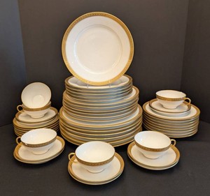 K - Vintage Limoges Gold Rimmed China Dish Set Service for 6