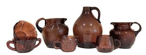 K - Assorted Amethyst Glass Pitchers Creamers & Cups Mixed Lot