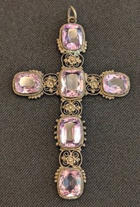 DR - Vintage 800 Silver Gemstone Crucifix Pendant