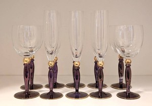 DR - Champagne Flutes - Tarnow Purple Stem Poland (Lot of 6)