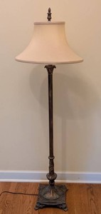 LR - Floor Lamp Ornate Carved Base Tapered Shade