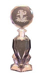 K - Vintage Art Deco Perfume Bottle - Purple Glass Faceted Decorative Bottle