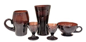 K - Vintage Amethyst Swirl Glass Cups & Vase Set