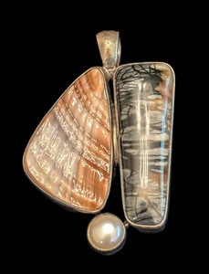 DR - Sterling Silver Pendant Shell and Picasso Jasper with Pearl