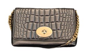 DR - Coach Alexa Turnlock Clutch Black Crocodile-Embossed Leather