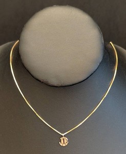 DR - 14K Gold Box Chain Pendant Necklace With Monogram Pendant