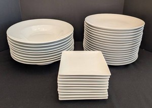 K - White Crate & Barrel Dinnerware Plates & Bowls (Lot of 35)
