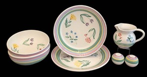 K - Servingware - Caleca Meadow Hand Painted Set (Lot of 8)
