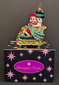 K - Christmas Ornament Christopher Radko Snowman Couple Sleigh Boxed