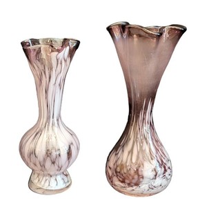 K - Amethyst Slag Glass Bud Vases (Lot of 2)