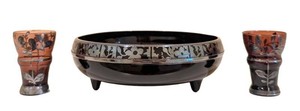 K - Vintage Amethyst Glass Sterling Overlay Console Bowl & Tumblers (Lot of 3)