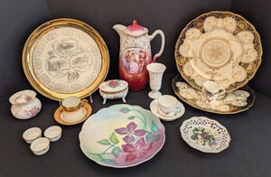 K - Vintage Painted Porcelain Dish Mixed Lot Black Knight Bavaria