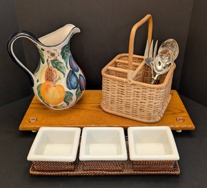 K - Servingware Set Pitcher, Basket, Dishes & Wood Tray