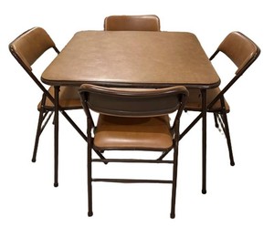 LLS - Vintage Folding Table & 4 Chairs Cosco Home Products Brown Vinyl Set
