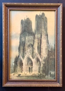 LLFR - Antique Framed Tinted Lithograph West Front of the Reim Cathedral