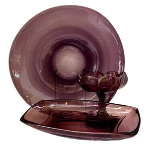 LR - Vintage Amethyst Glass Bowl, Dish & Compote Set (Lot of 3)