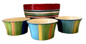LR - Colorful Striped Ceramic Bowl Set (Lot of 4)
