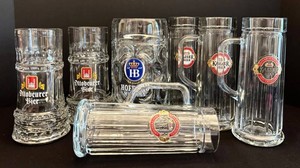 K - Glass Beer Steins - Ottobeurer, Hofbrau & Kaiser (Lot of 7)