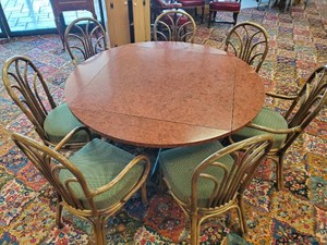 7 Vintage Lifestyles of Manilla Rattan Chairs w Large Vintage Table