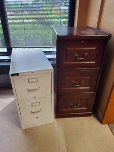2 Filing Cabinets - One Metal and One Wood