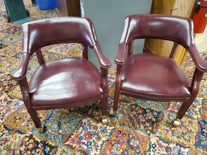 Beautiful Vintage Leather ClubBank Chairs - Both on Rollers